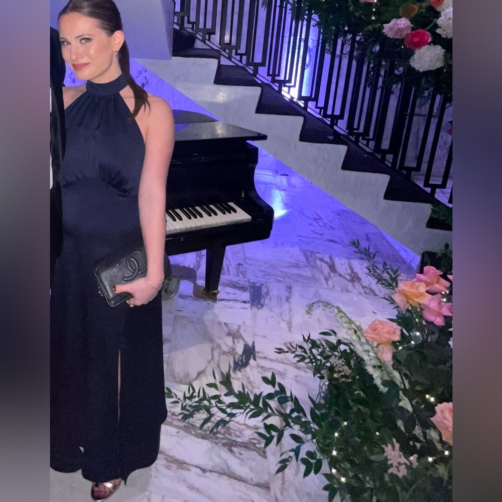 Navy Blue Satin Wedding Guest Dress - Banana Republic